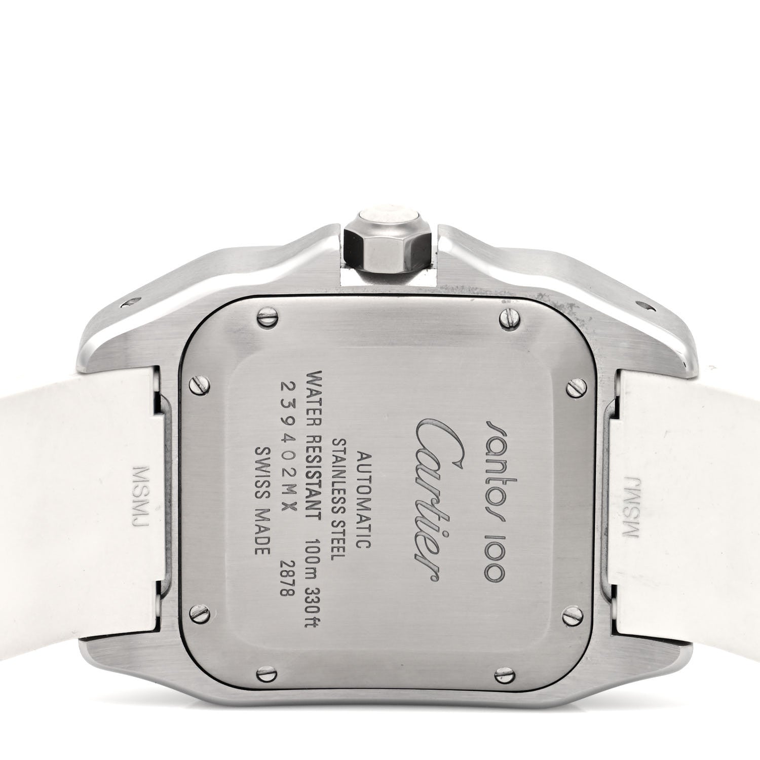 Cartier Stainless Steel Rubber 33mm Santos 100 Automatic Watch White 5 of 5