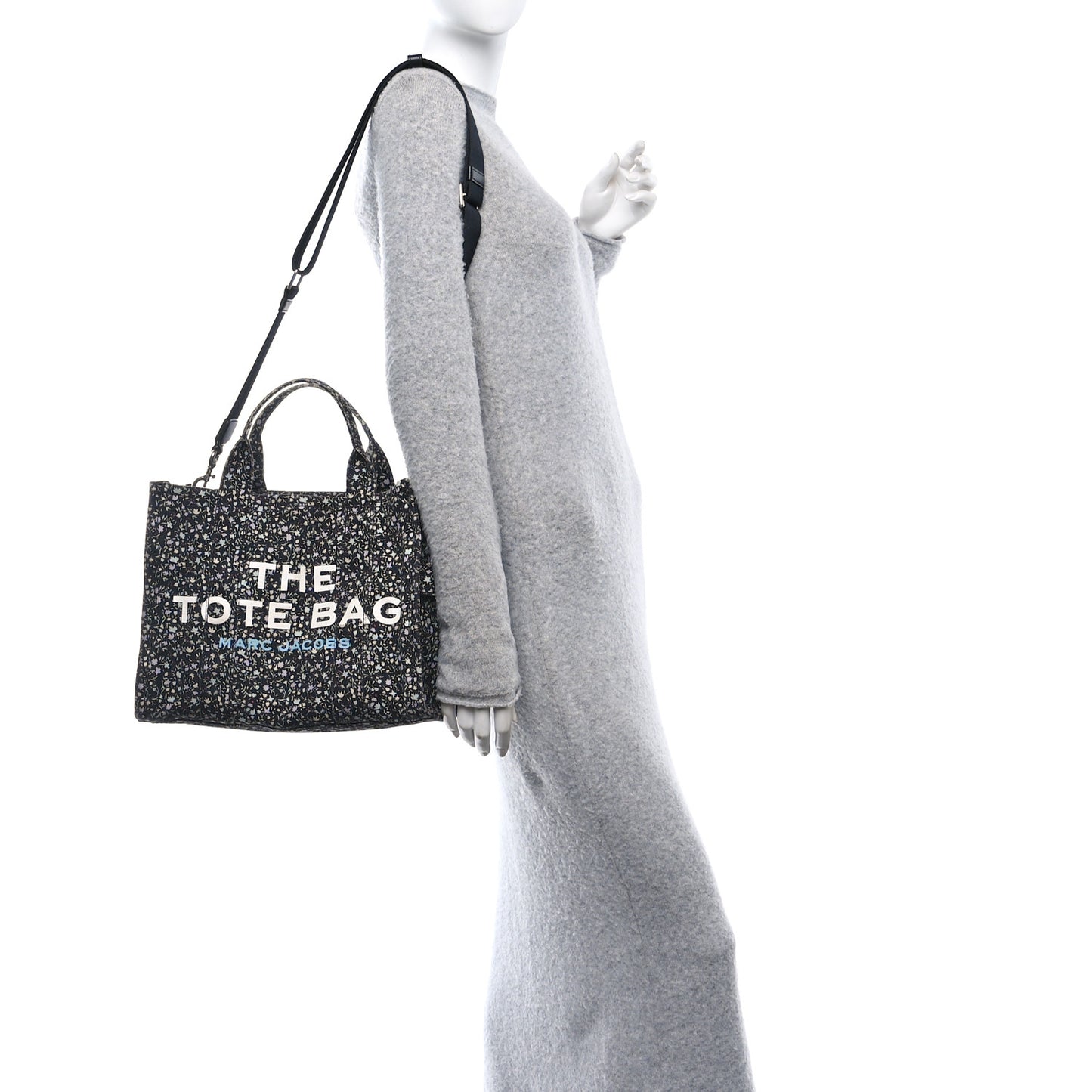 Cotton Canvas Floral Print Medium The Traveler Tote Bag Black