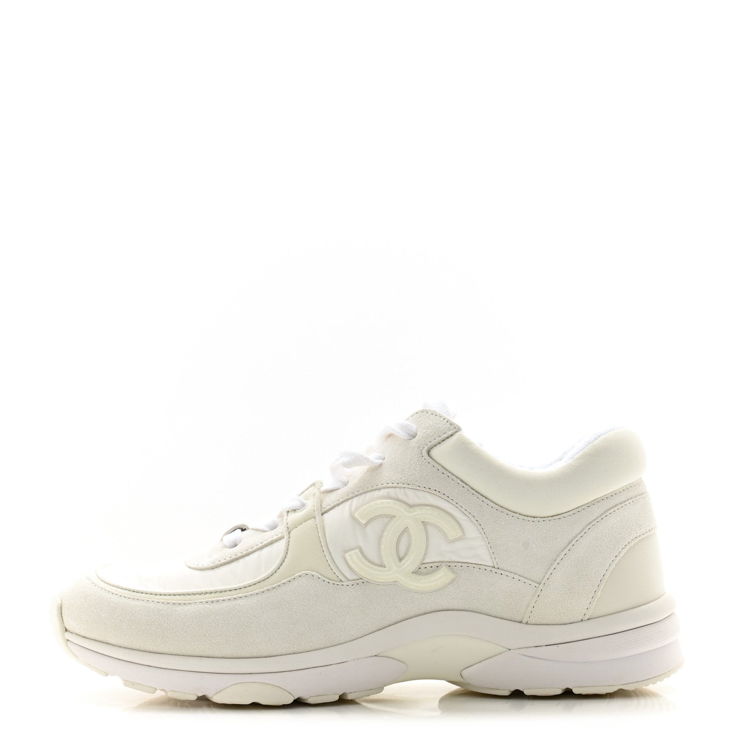 Chanel Nylon Calfskin Suede Fabric CC Sneakers 39.5 White 1 of 10