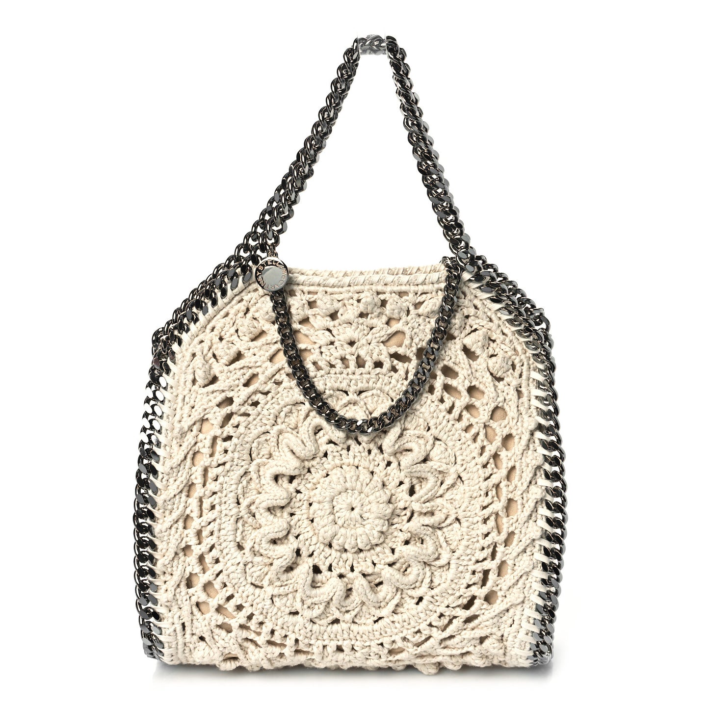 Cotton Crochet Falabella Ajouree Tote Bag White