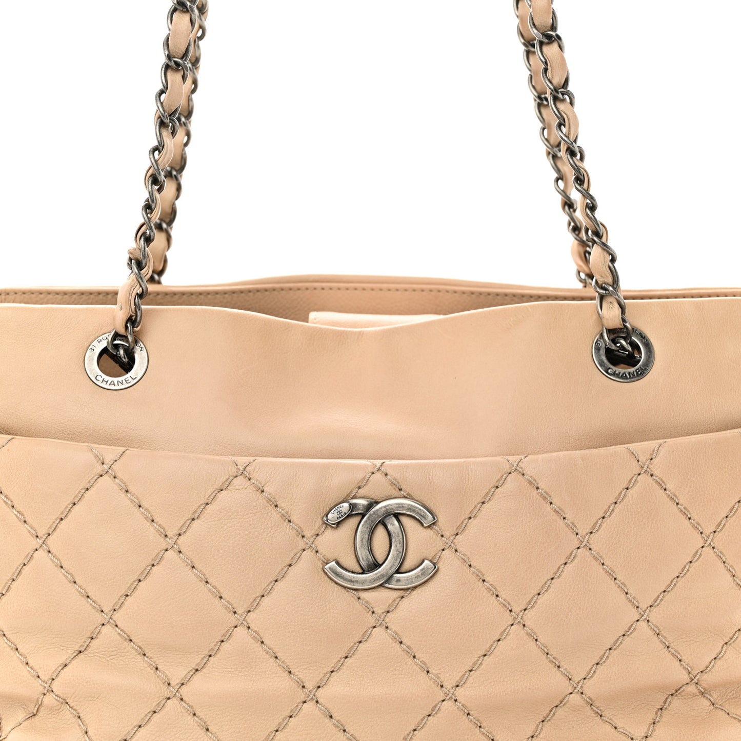 Calfskin Medium Stitch It Tote Beige