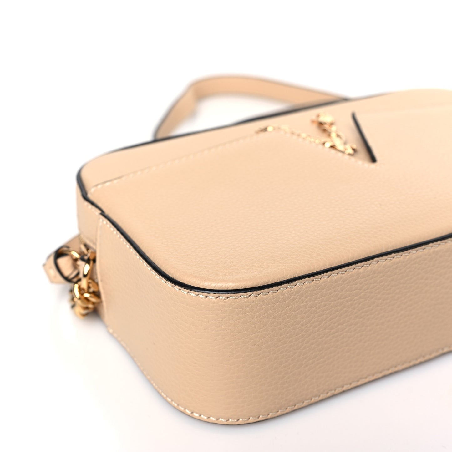 Grainy Calfskin Virtus Small Camera Bag Beige