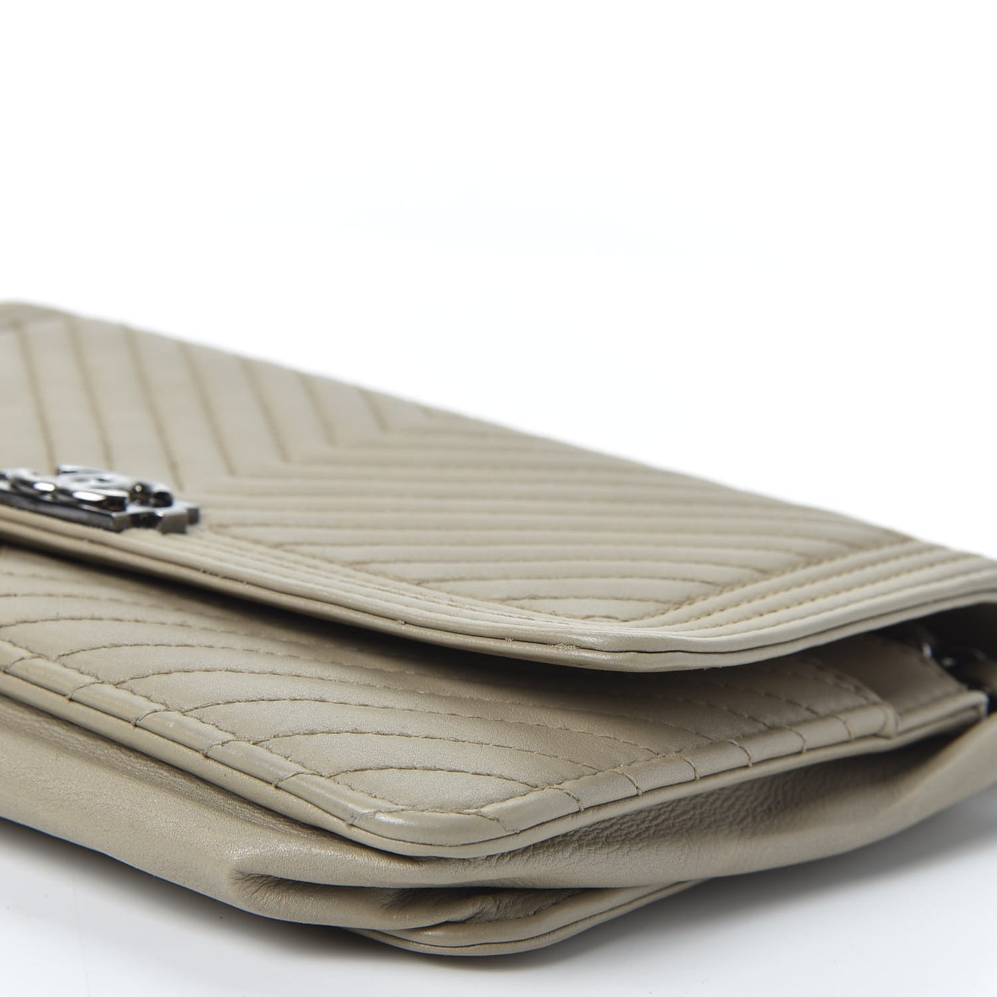 Lambskin Chevron Quilted Boy Wallet On Chain WOC Grey