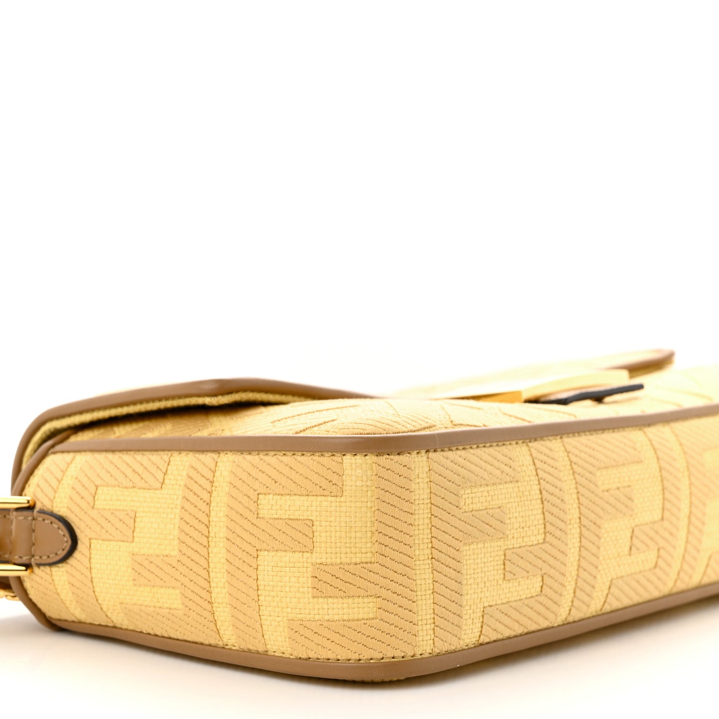Raffia Vitello King Lucido FF Embroidered Baguette Grano Sand