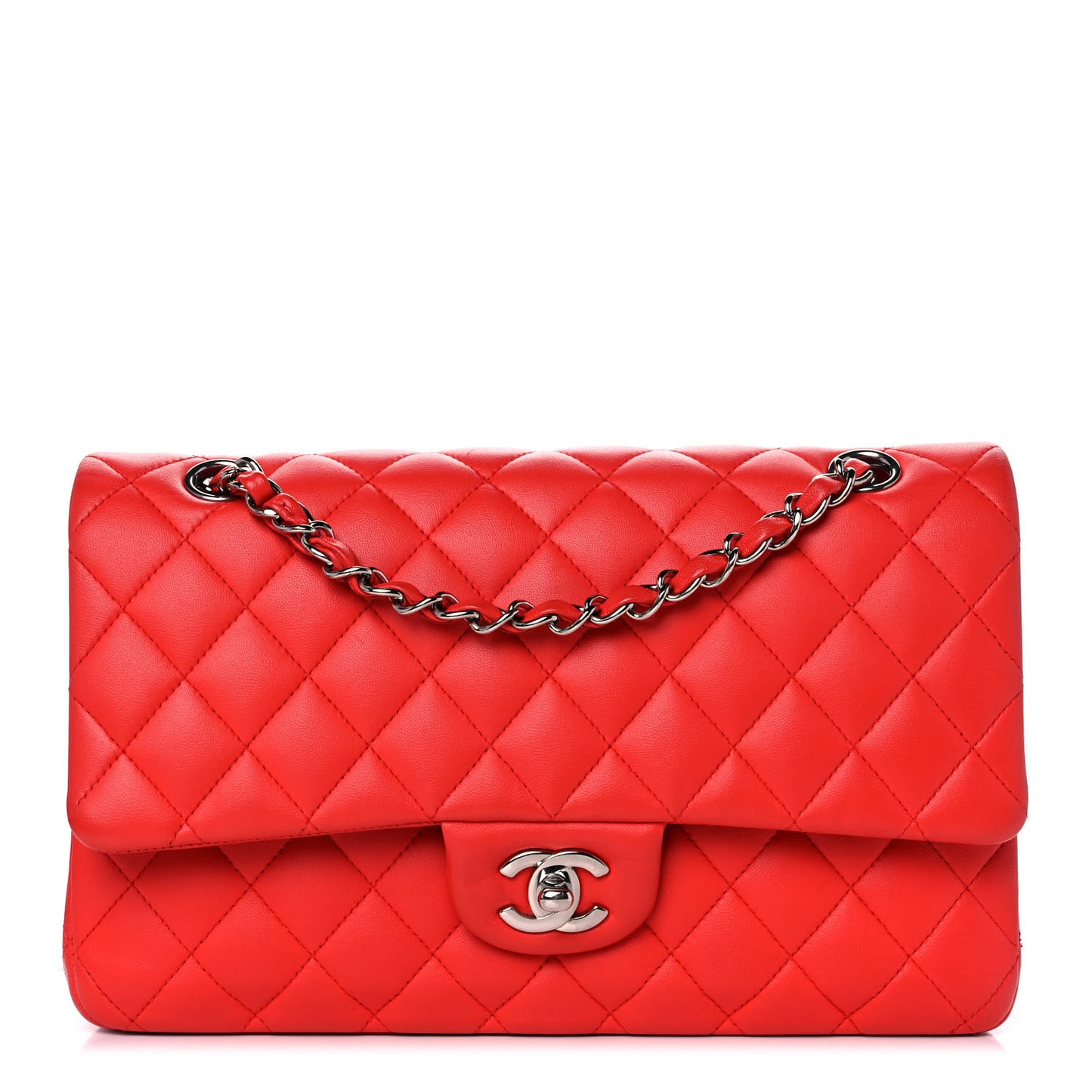 Lambskin Quilted Medium Double Flap Red