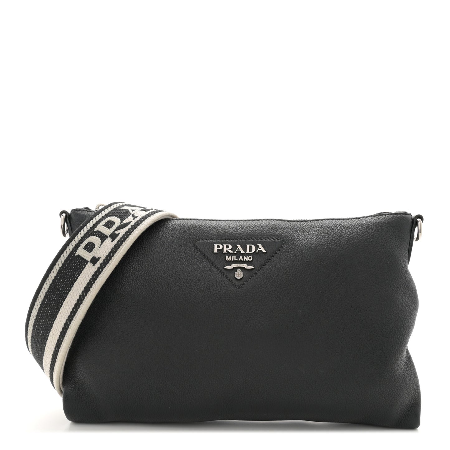 Vitello Daino Soft Zippered Shoulder Bag Black