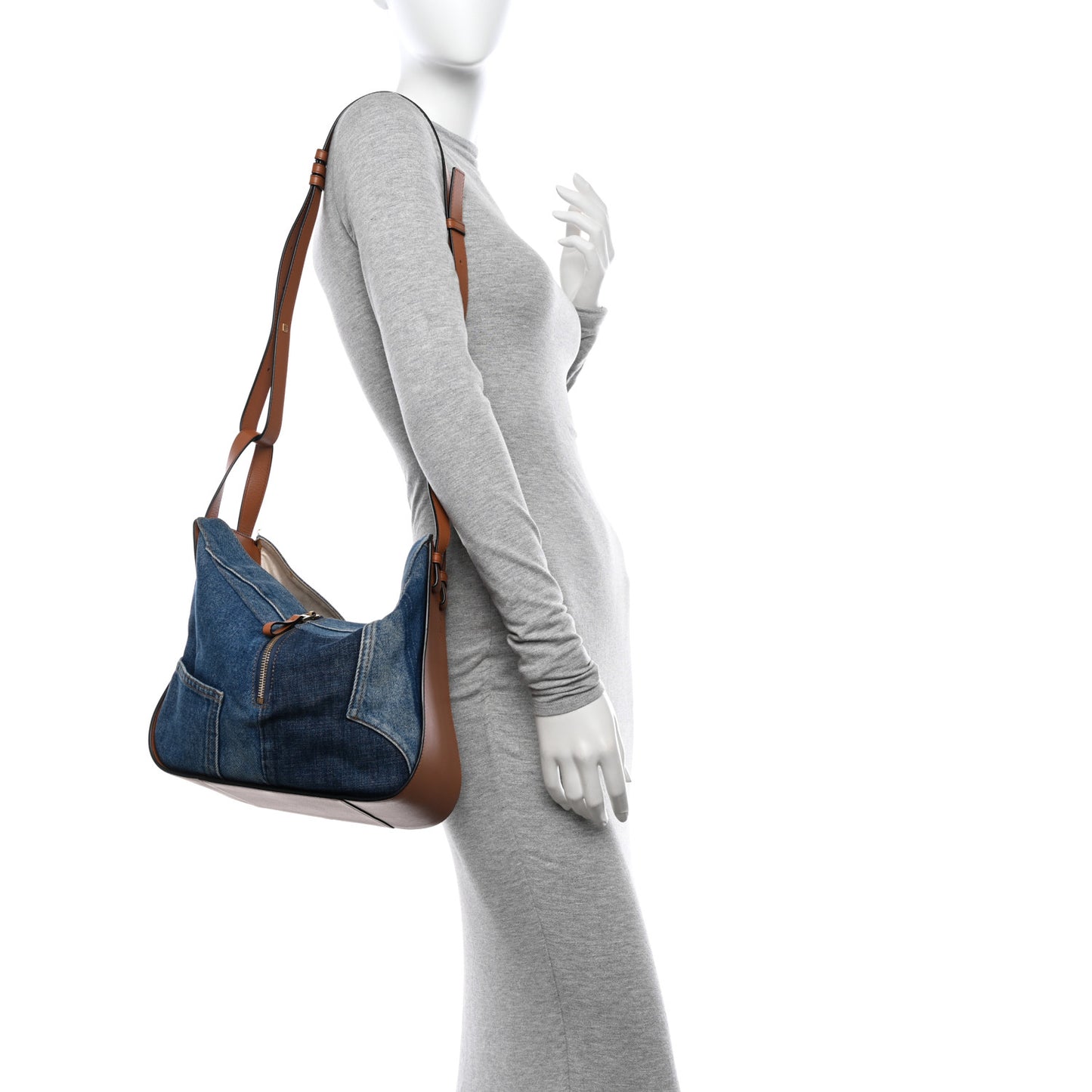 Calfskin Denim Small Hammock Shoulder Bag Blue Tan