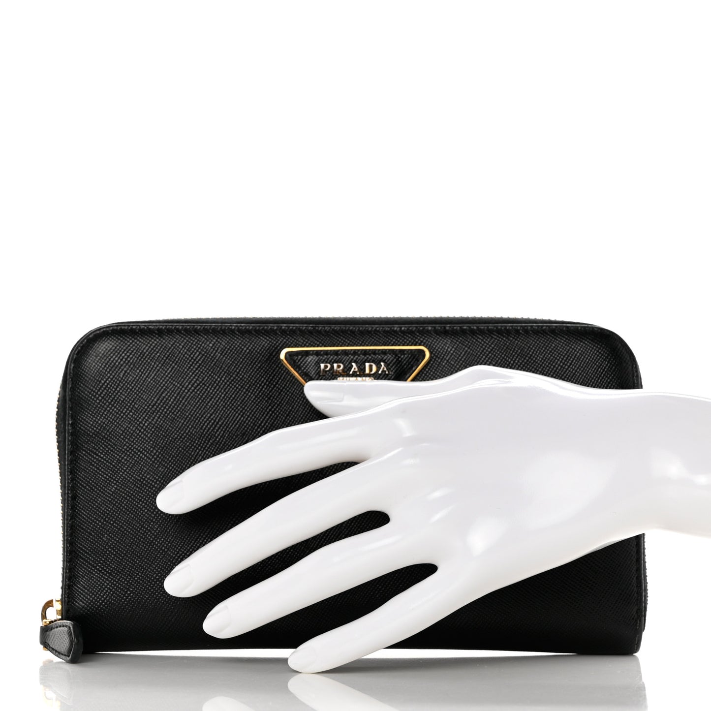 Saffiano Triangle Zip Around Wallet Black