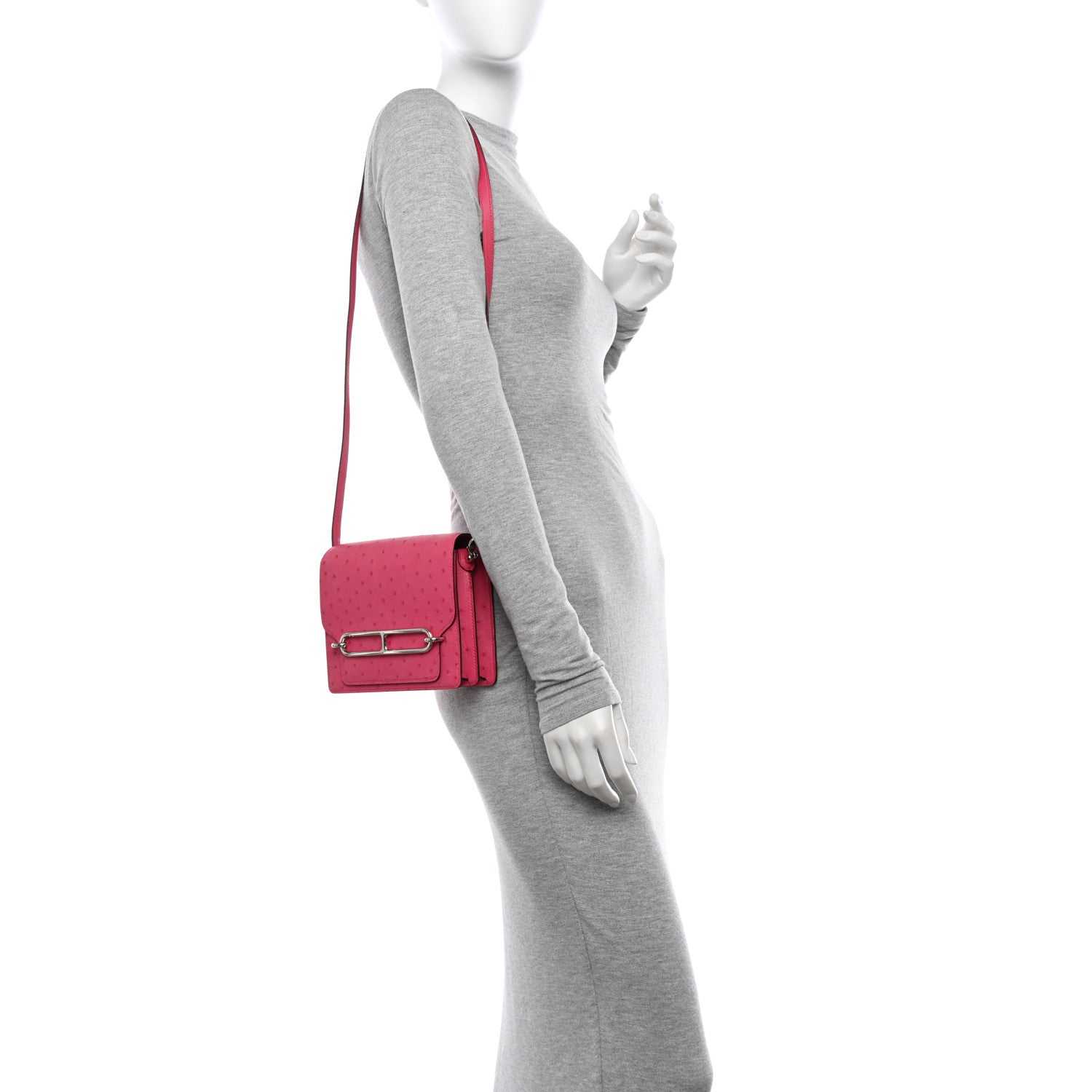 Hermes Ostrich Mini Sac Roulis Rose Tyrien 2 of 11
