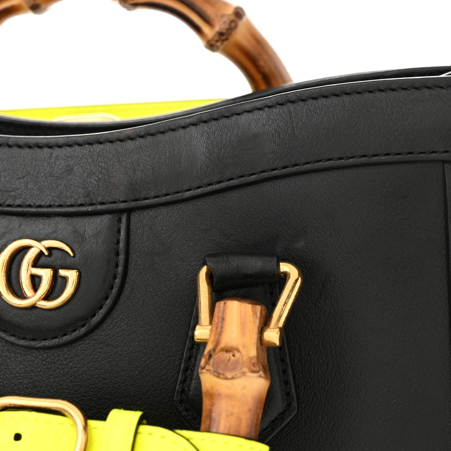 Calfskin Small Diana Tote Bag Black Yellow Fluo