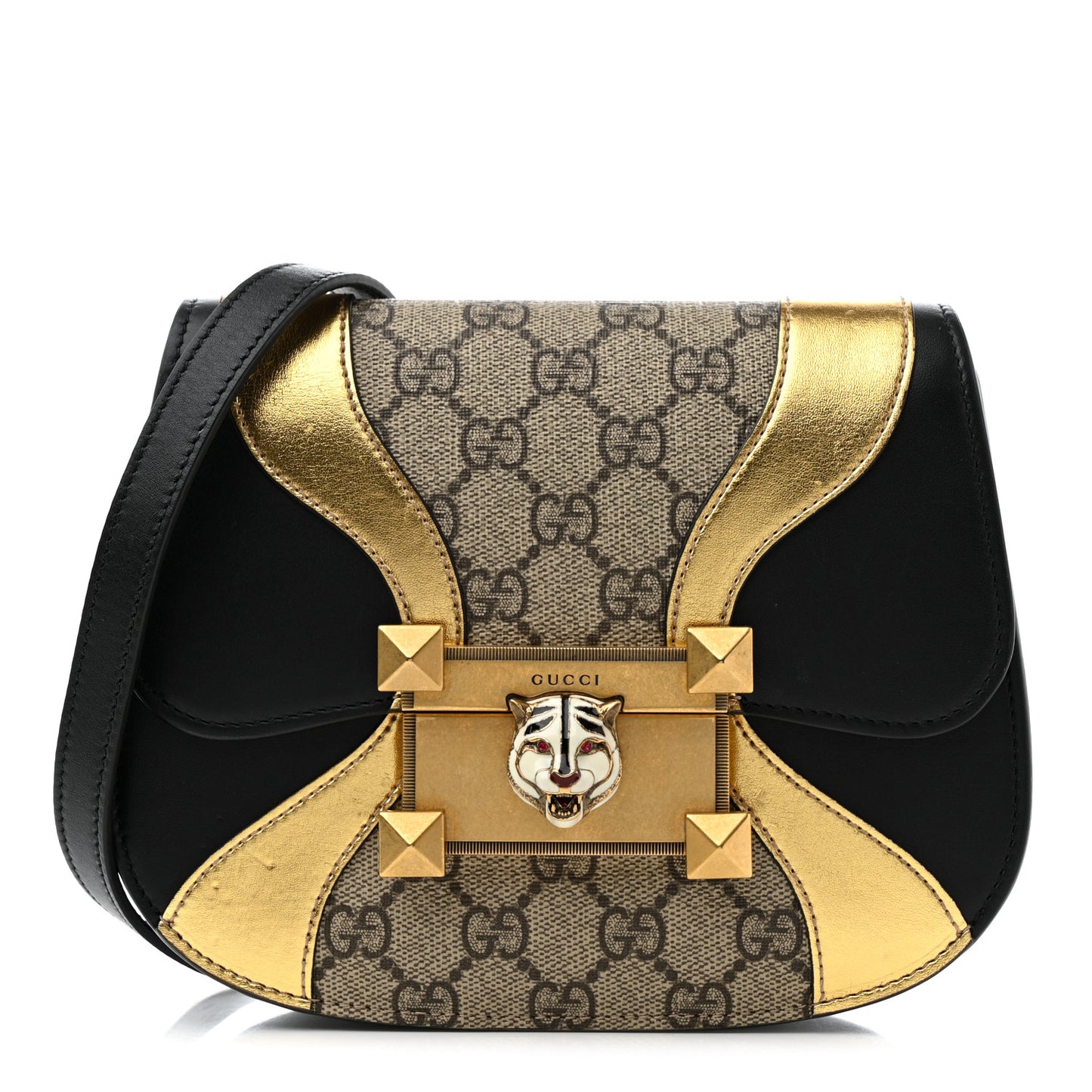 GG Supreme Monogram Small Osiride Shoulder Bag Black Gold