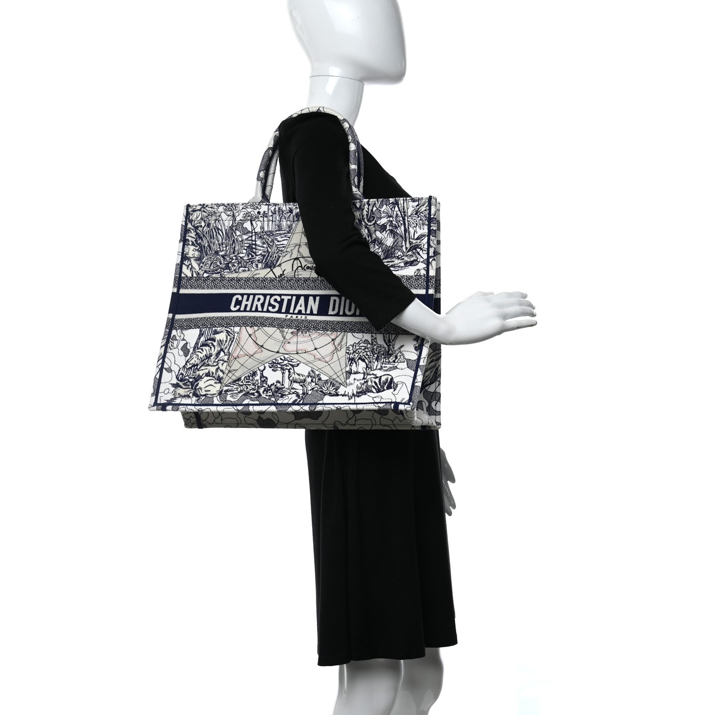 Canvas Embroidered Large Around The World Book Tote Blue