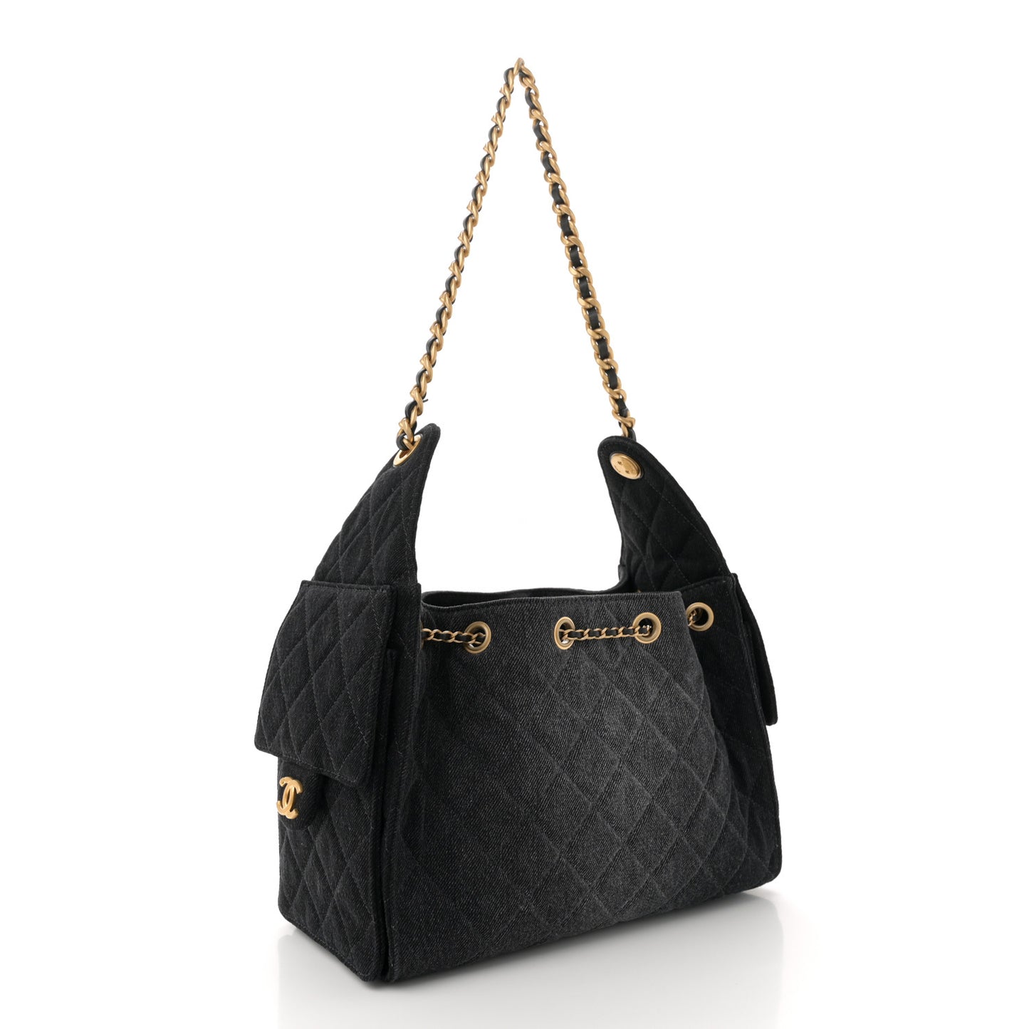 Washed Denim Quilted Small Chanel 25 Handbag Black