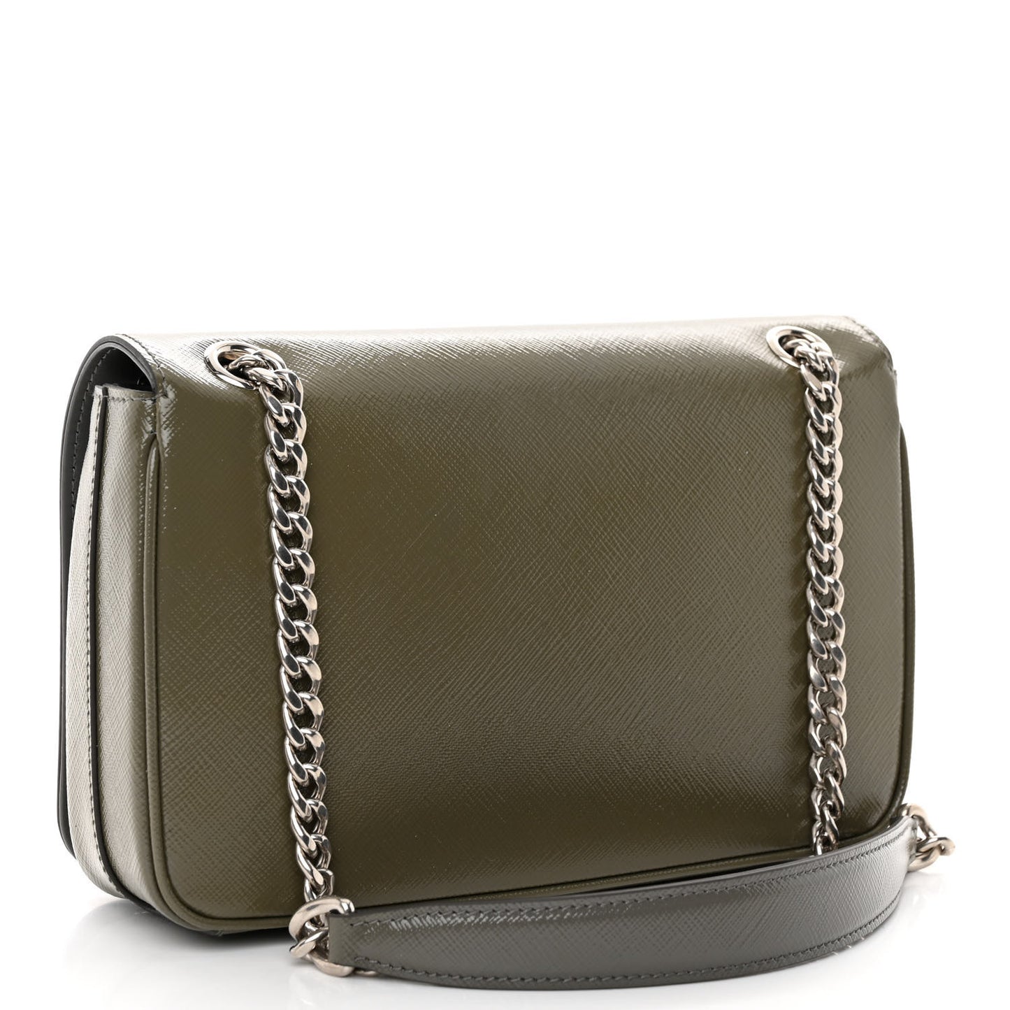 Saffiano Vernice Flap Chain Crossbody Bag Marmo