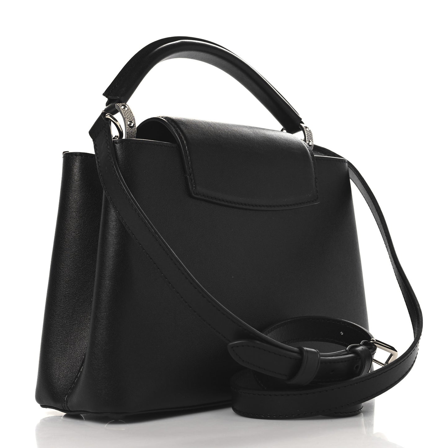 Smooth Calfskin Crystal Flowers Capucines BB Black