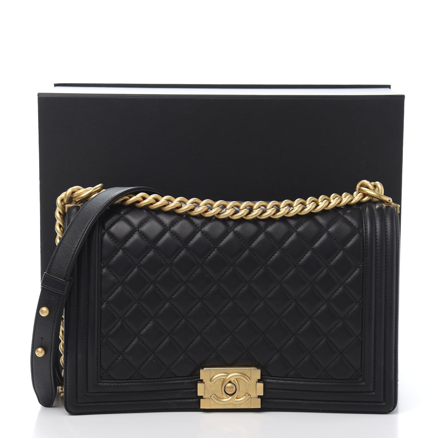 Lambskin Quilted New Medium Boy Flap Black