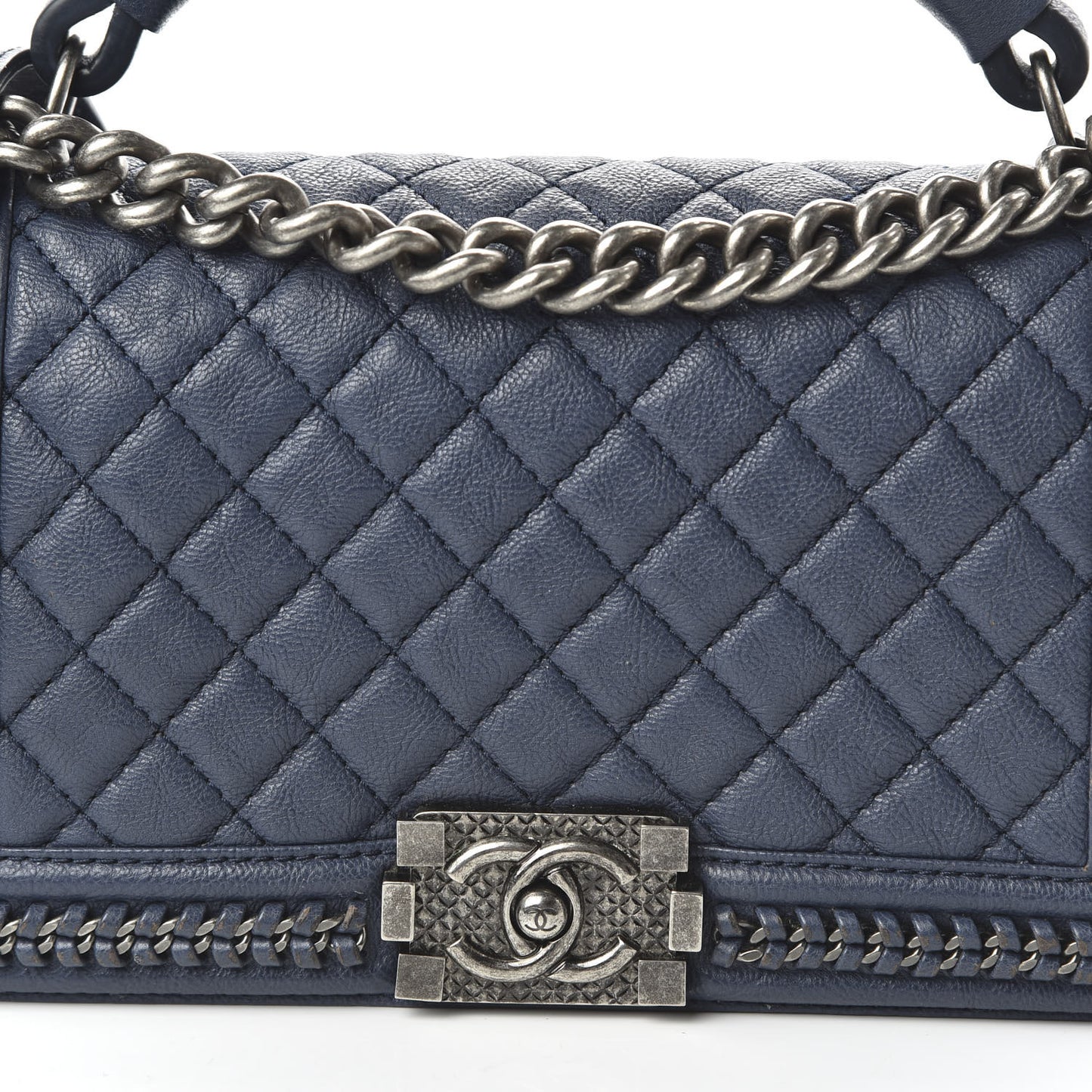 Calfskin Quilted Medium Top Handle Boy Flap Blue