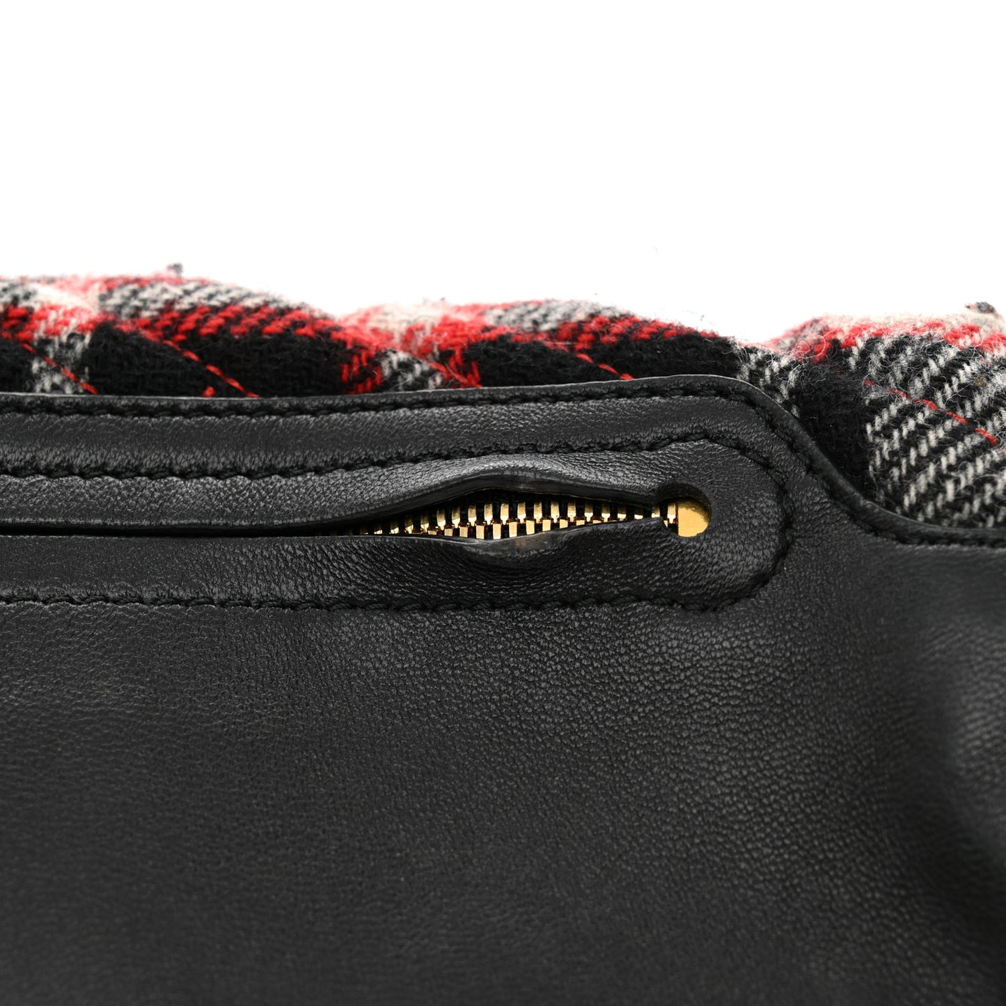 Wool Plaid Diagonal Allover Logo Matelasse XS Souvenir Belt Bag Black White Red
