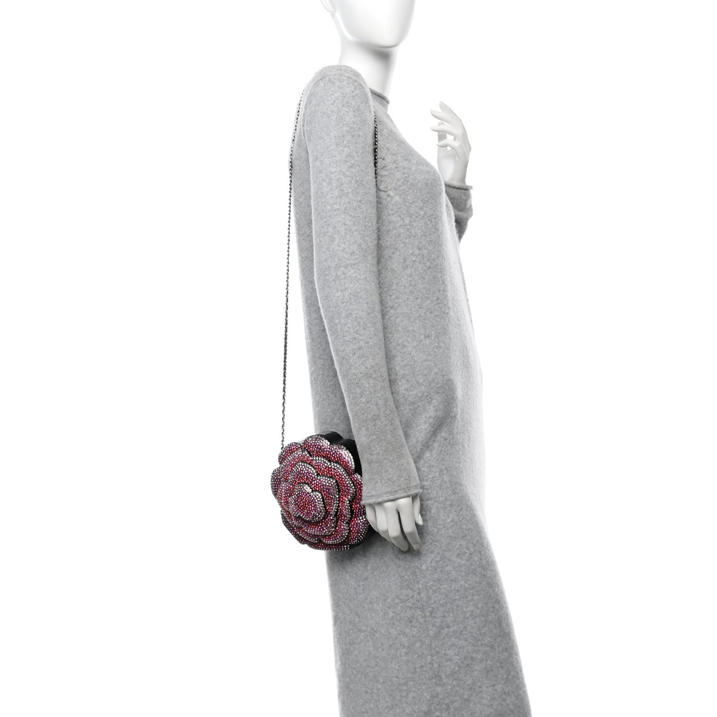 Plexiglass Strass Camellia Minaudiere Clutch Pink Black Multicolor