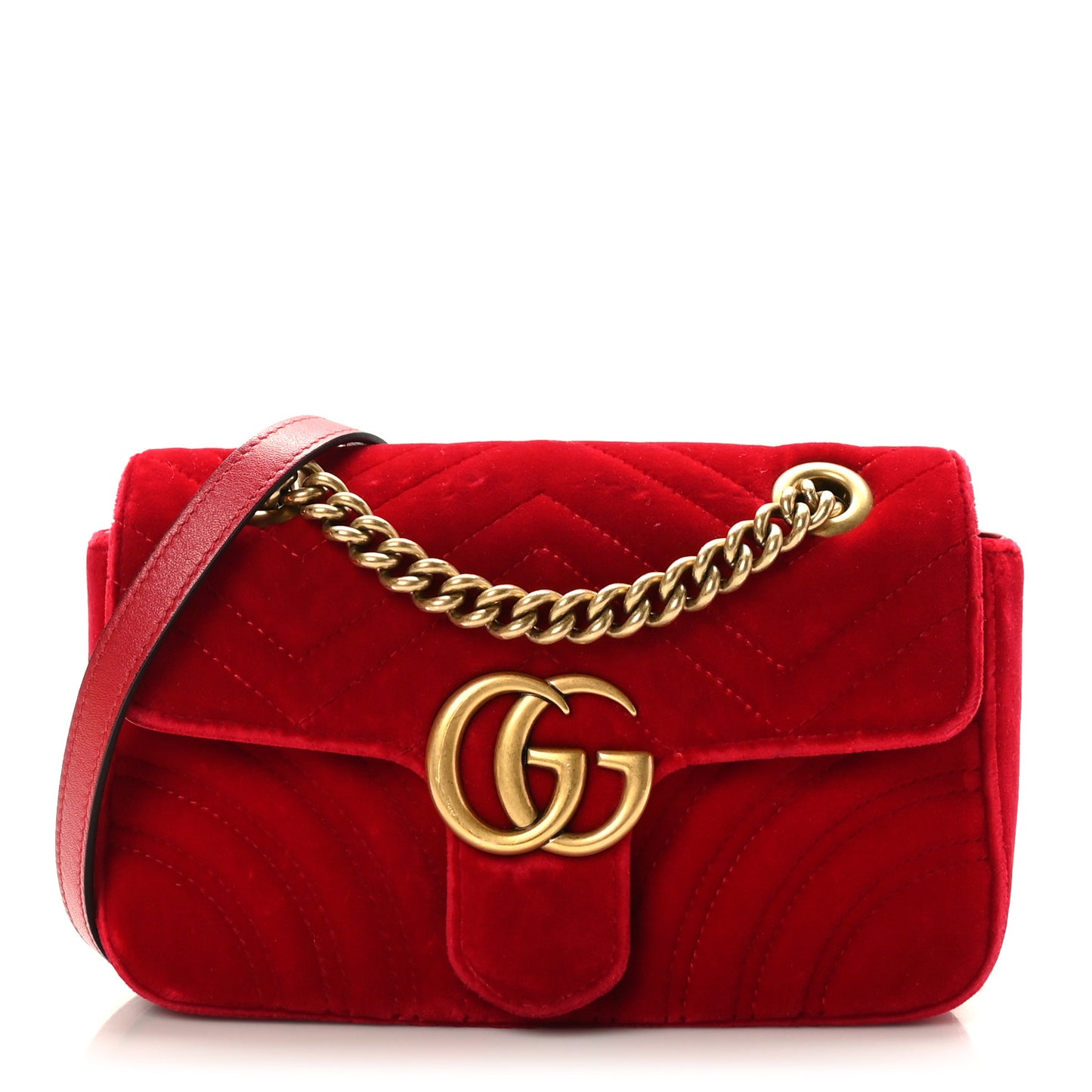 Velvet Matelasse Mini GG Marmont Shoulder Bag Hibiscus Red