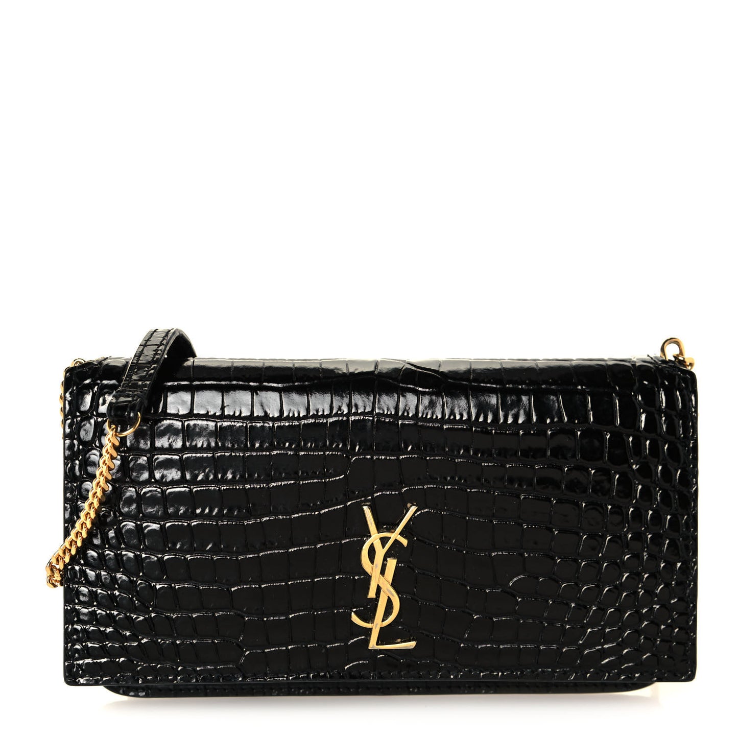 Crocodile Embossed Monogram Phone Holder Crossbody Black