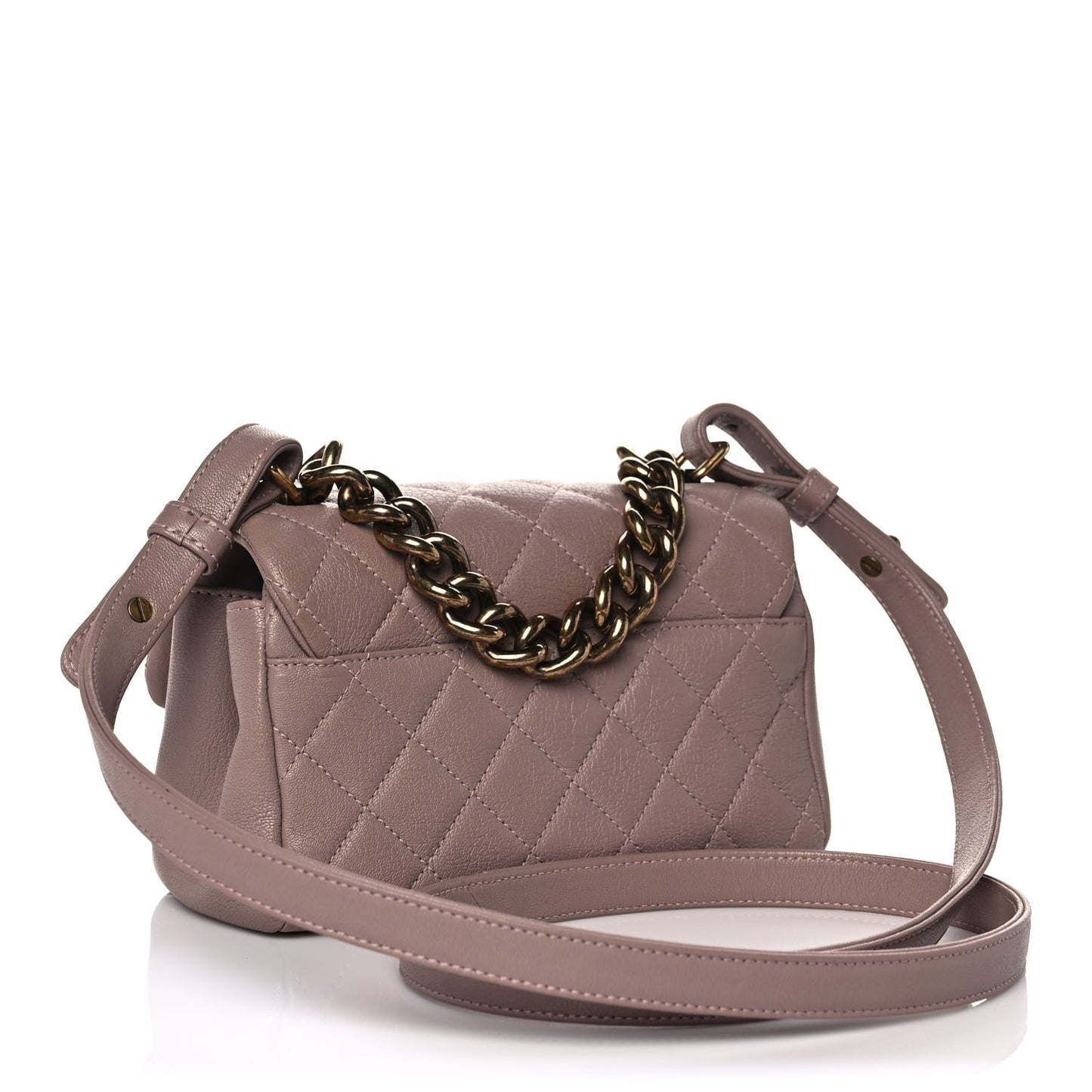 Shiny Sheepskin Quilted Mini Trapezio Flap Pink