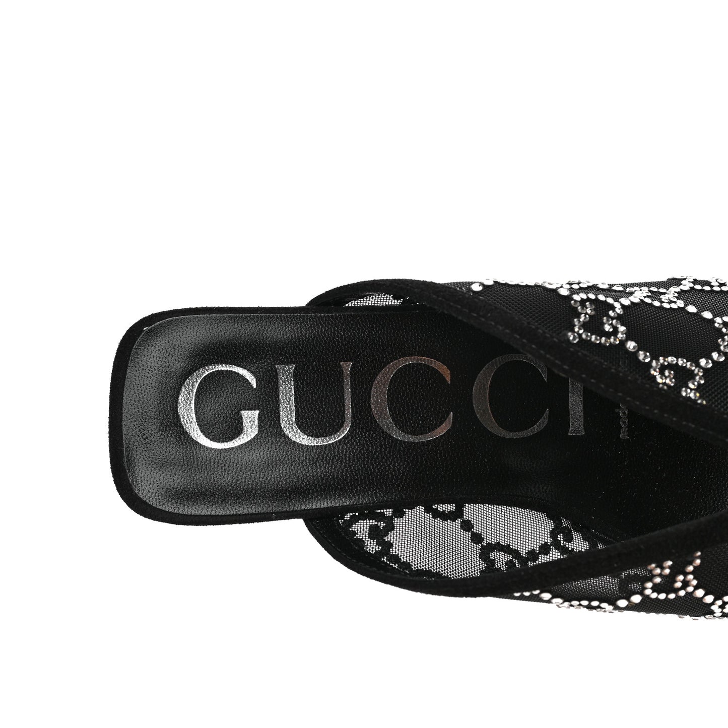 Tela Retino Kid Scamosciato Crystal GG Monogram Square G 95mm Slide Sandals 36.5 Black