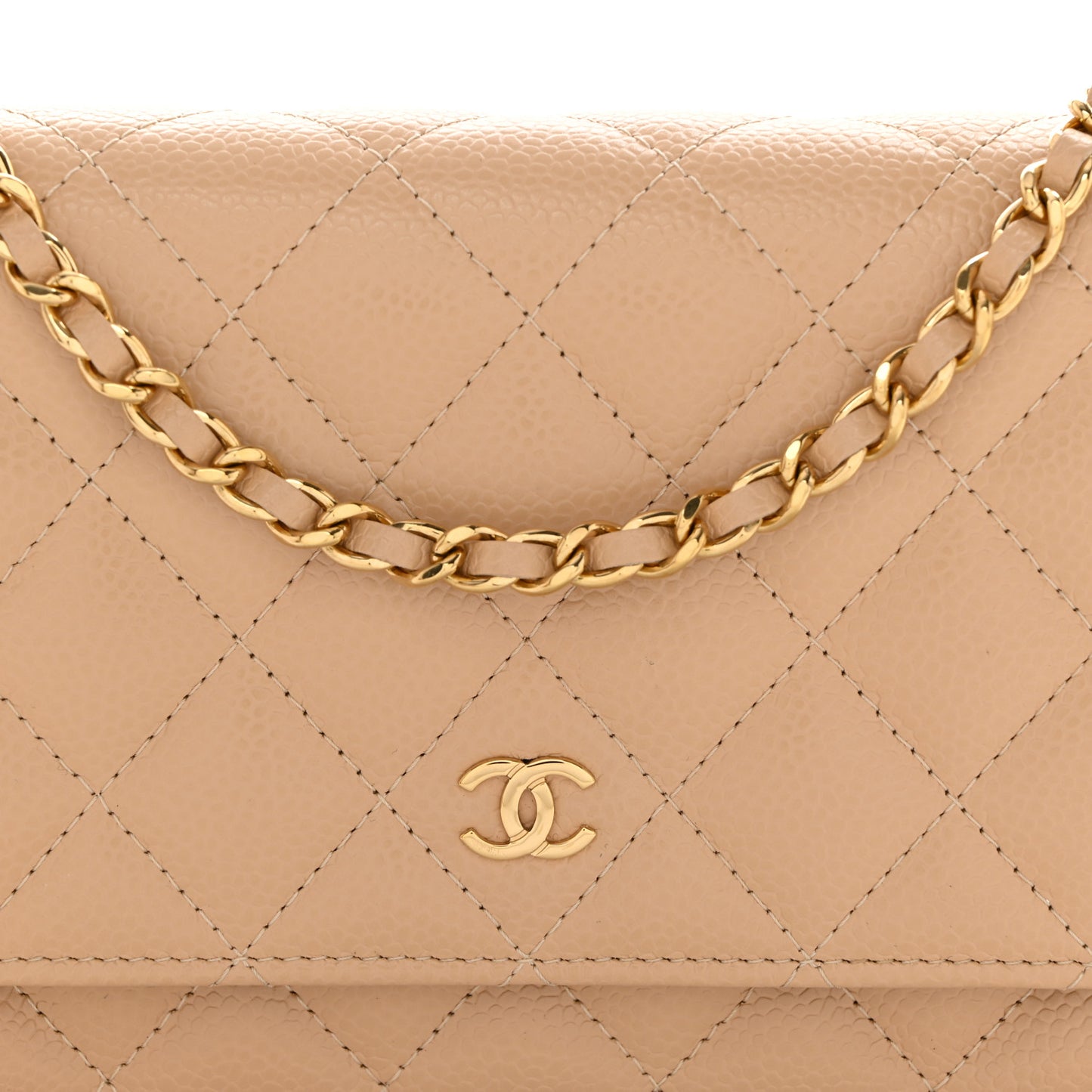 Caviar Quilted Wallet on Chain WOC Beige