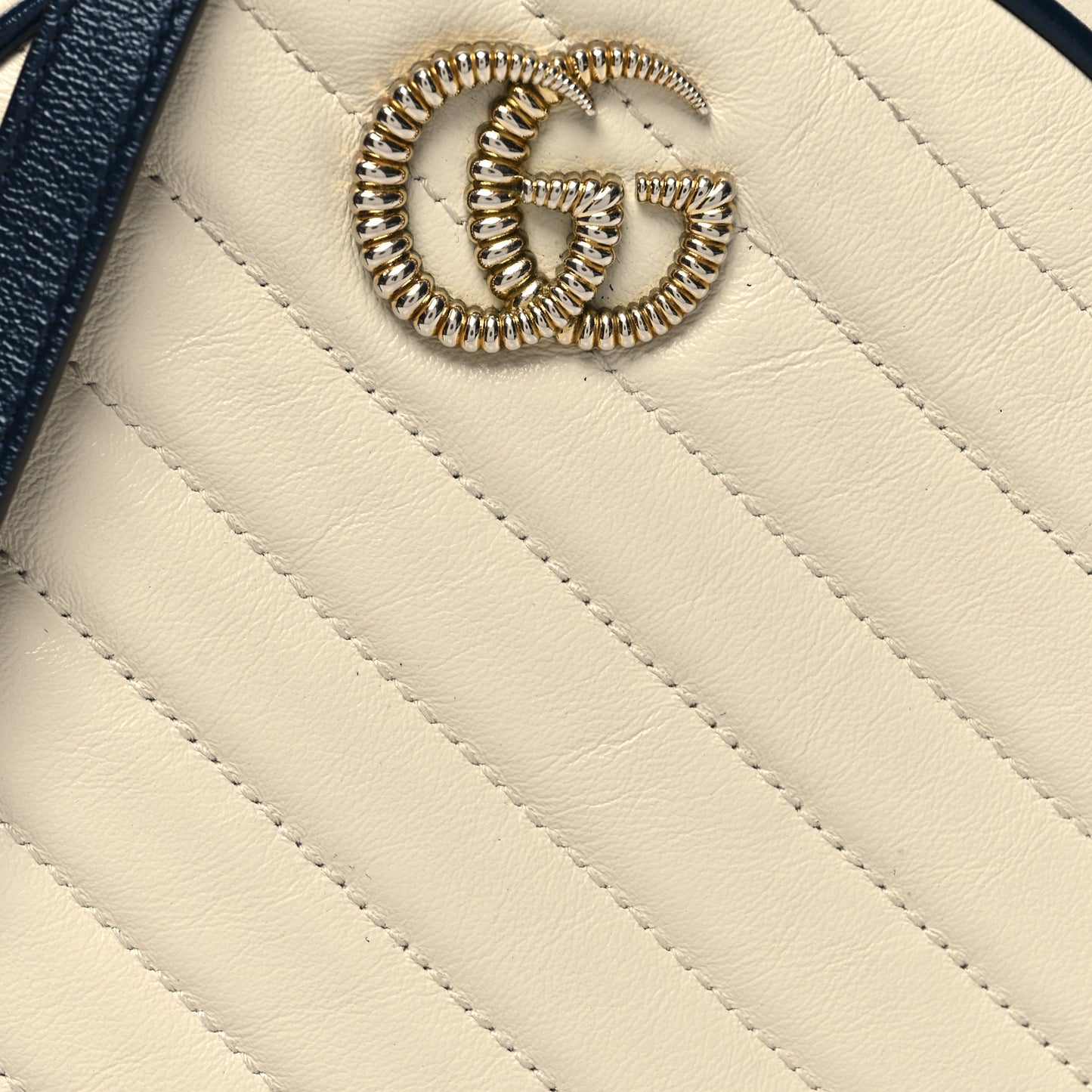 Azalea Calfskin Matelasse Diagonal Mini Torchon GG Marmont Round Shoulder Bag Mystic White Blue Agata