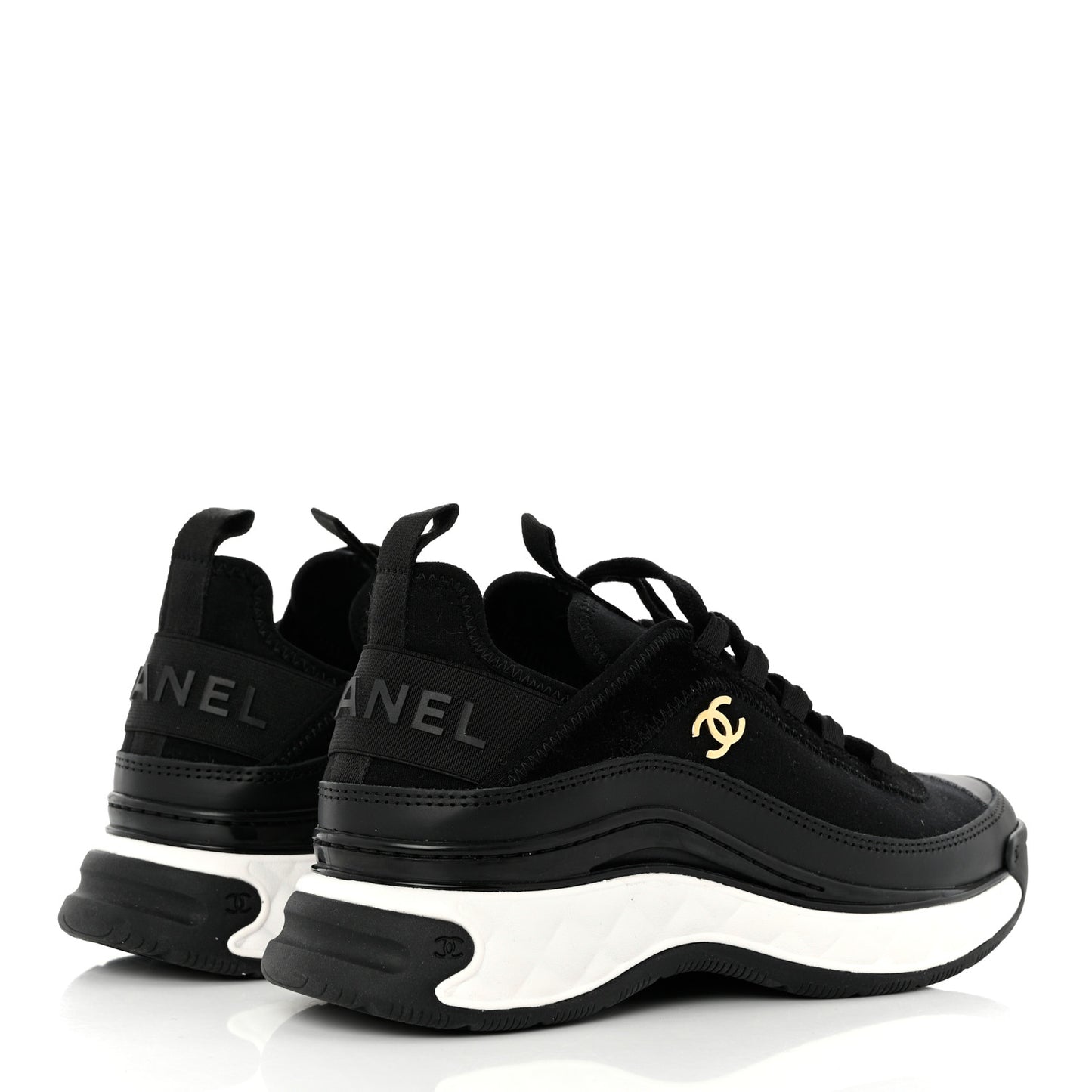 Velvet Calfskin Mixed Fibers CC Sneakers 35.5 Black