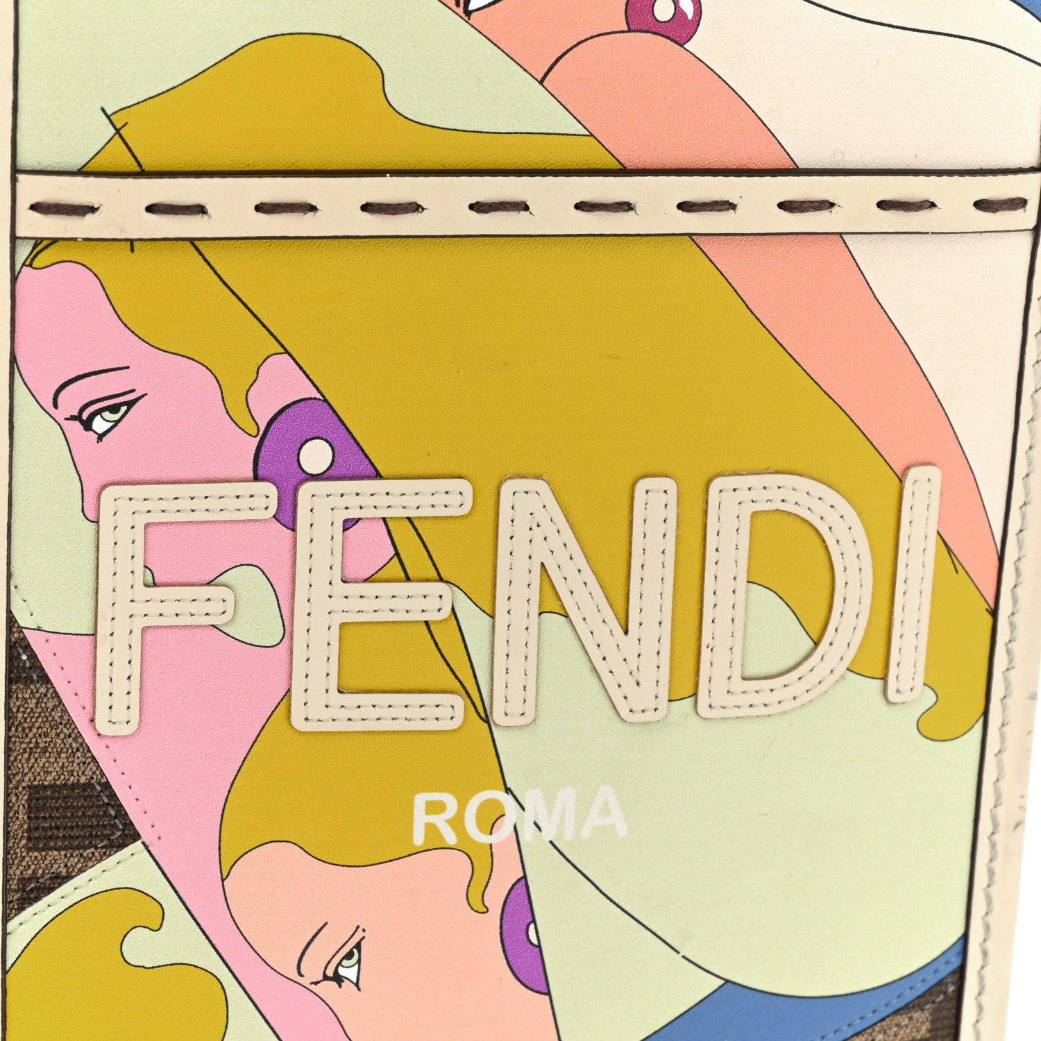 Fendi Glazed Fabric Vitello King Plexiglass FF 1974 Logo Hairdo Girls Inlay Mini Fendi Sunshine Shopper Tote Mogano Panna Multicolor 14 of 15