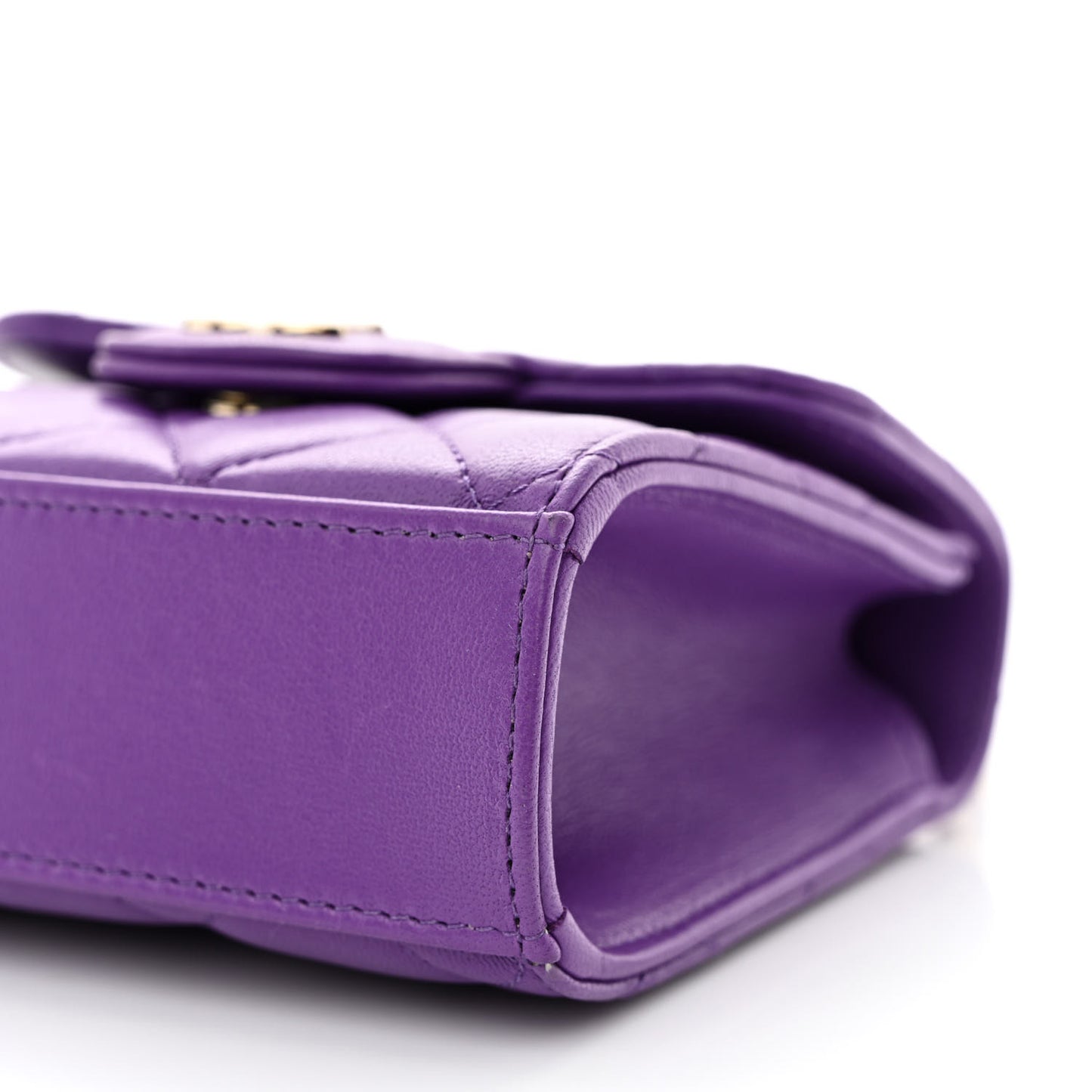 Lambskin Quilted Top Handle Clutch With Chain Purple