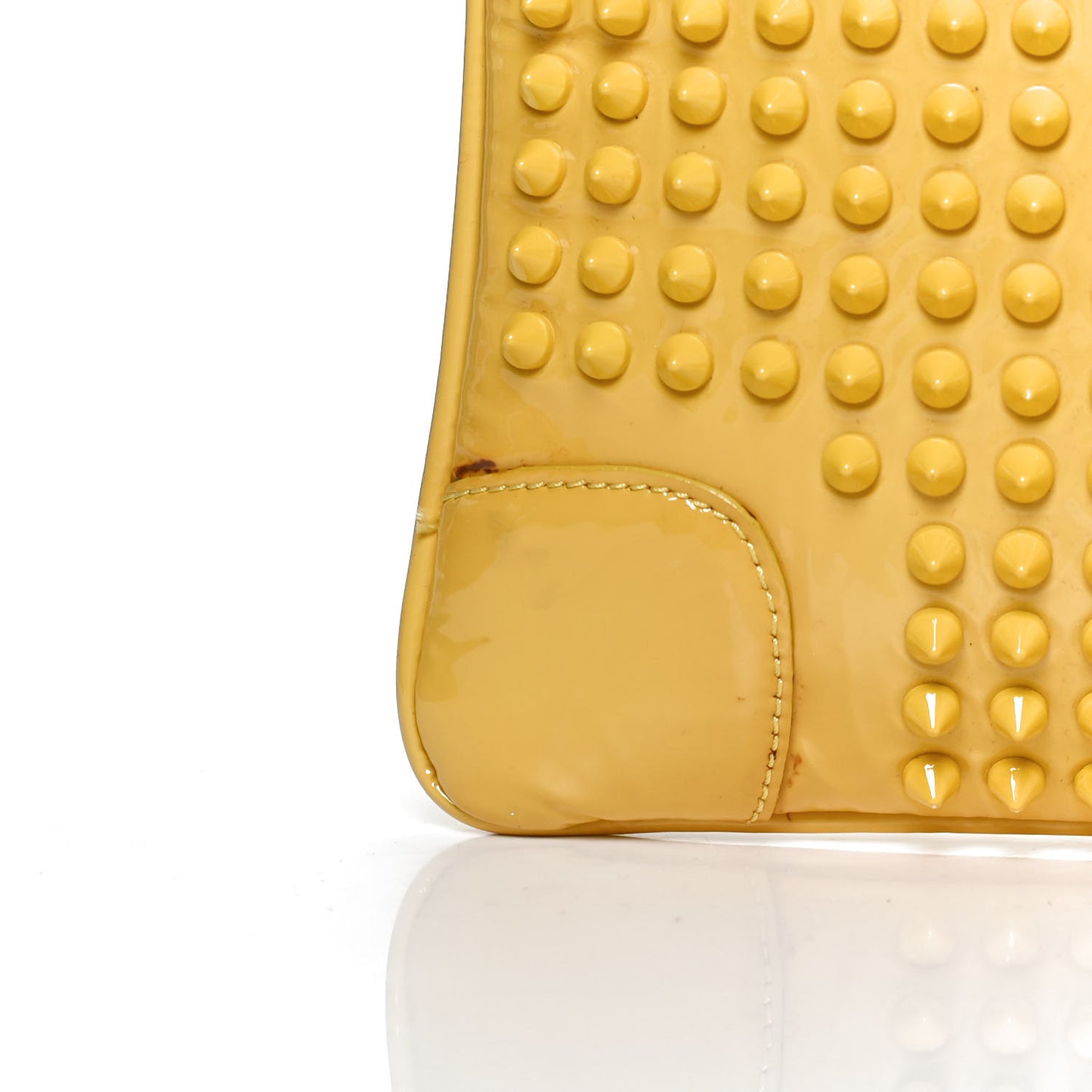 Patent Calfskin Studded Loubiposh Chain Clutch Yellow