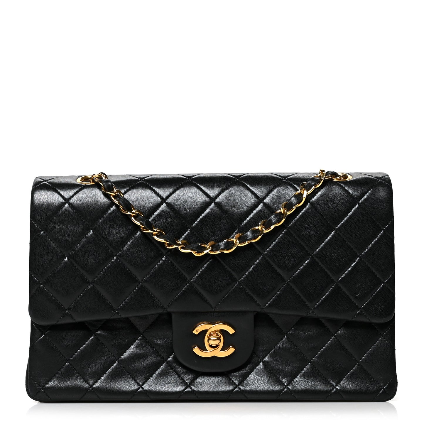 Lambskin Quilted Medium Double Flap Black