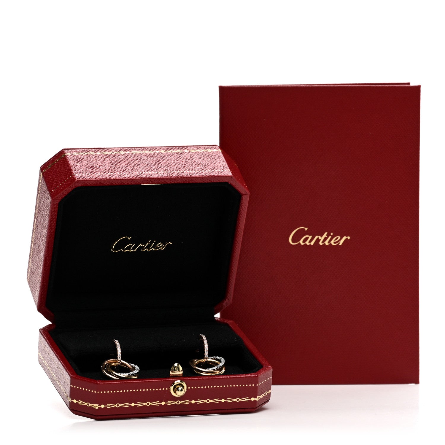 Cartier 18K Yellow Pink White Gold Diamond Trinity Half Pave Drop Earrings 5 of 5