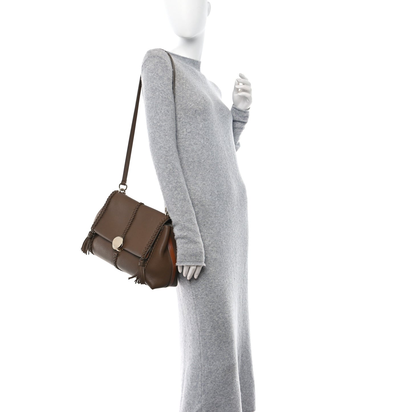 Grained Calfskin Medium Penelope Shoulder Bag Nut