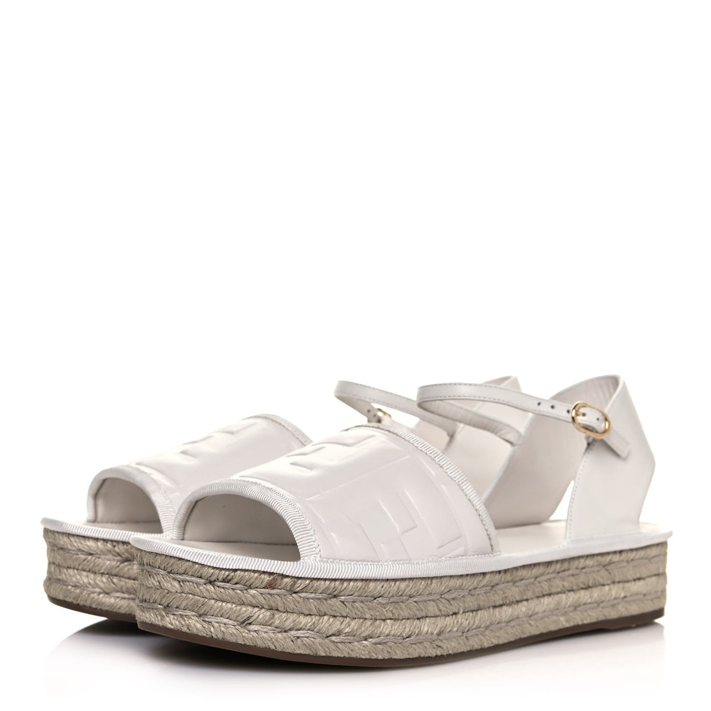 Nappa FF Embossed Espadrille Platform Sandals 38 Snow