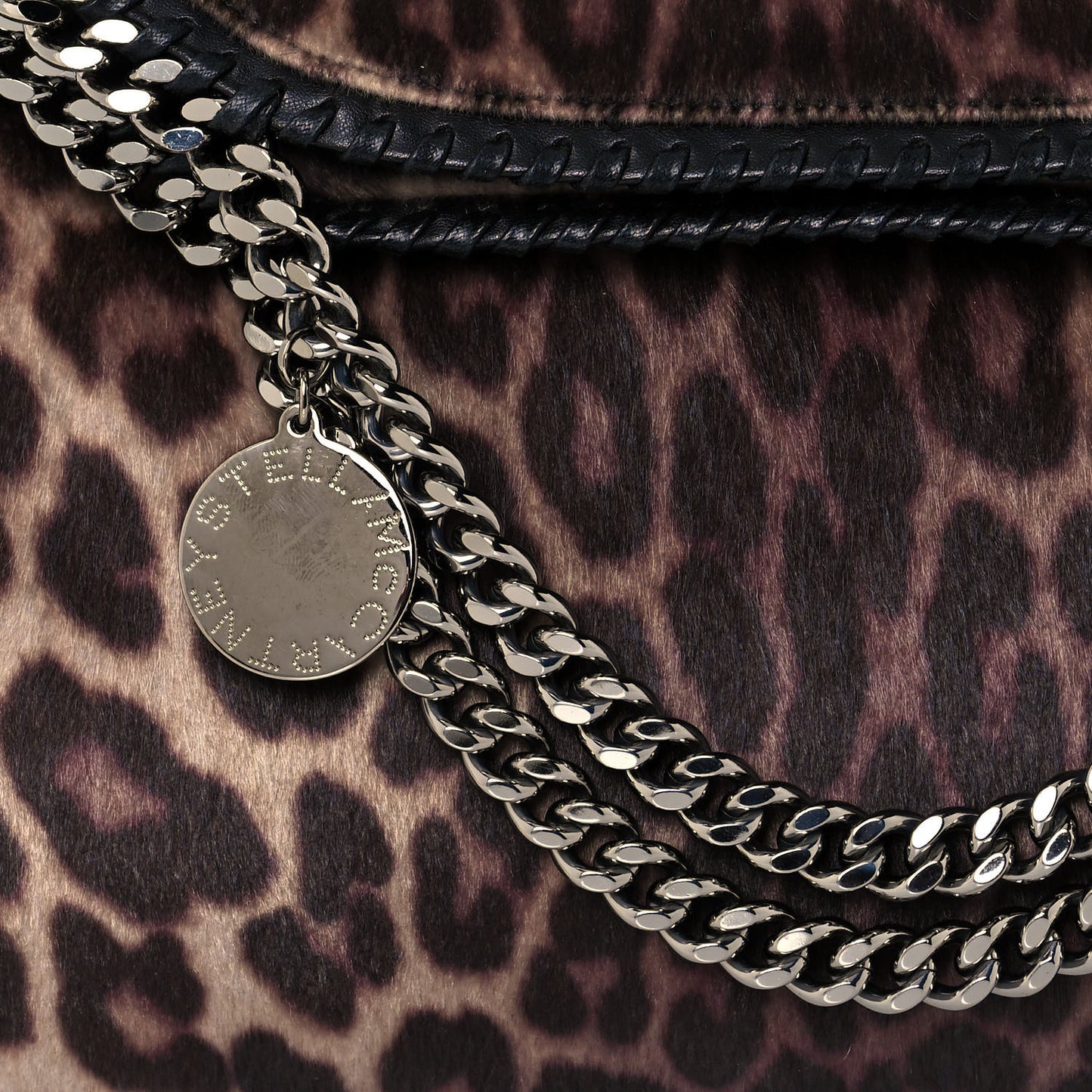 Faux Calf Hair Leopard Print Small Falabella Tote Brown
