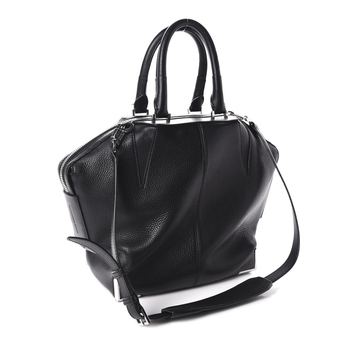 Pebbled Calfskin Small Emile Black Silver Hardware