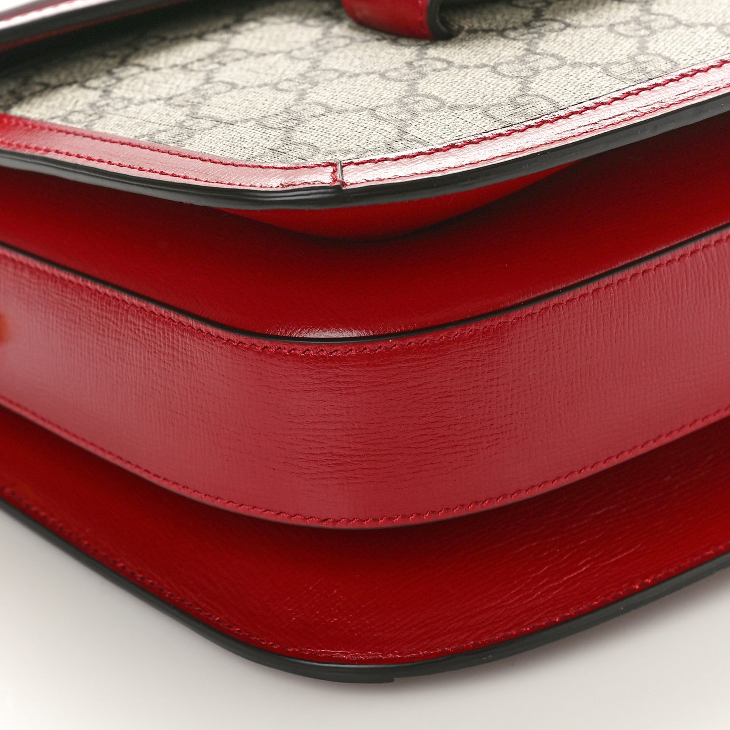 GG Supreme Monogram Azalea Calfskin Horsebit 1955 Shoulder Bag Beige Ebony New Cherry Red