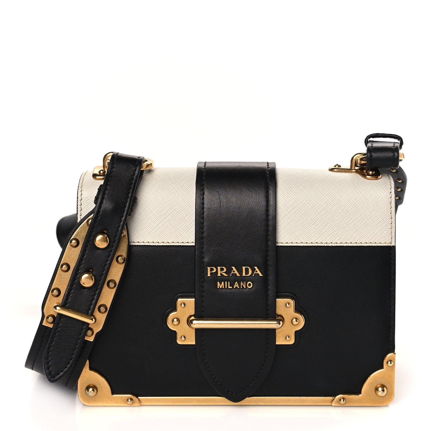 City Calfskin Saffiano Cahier Bag White Black