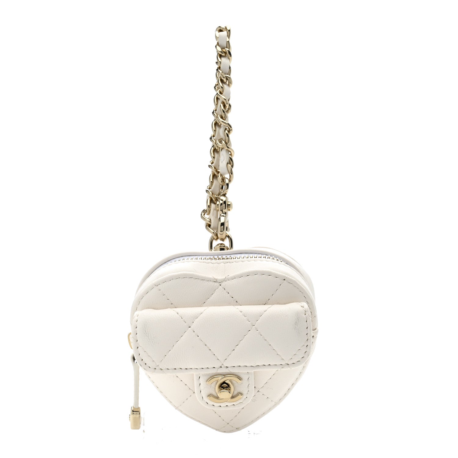 Chanel Lambskin Quilted CC Mini In Love Heart Bag Charm White