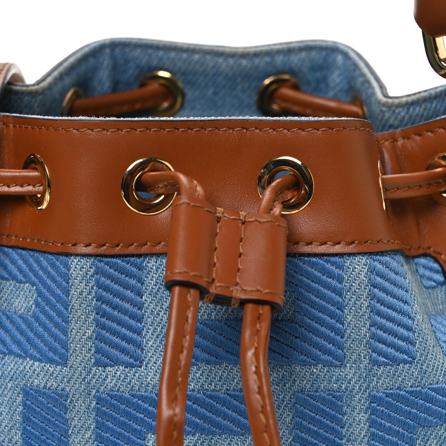 Denim Vitello King F is Fendi FF Embroidered Mini Mon Tresor Bucket Bag Denim Chiaro Brandy