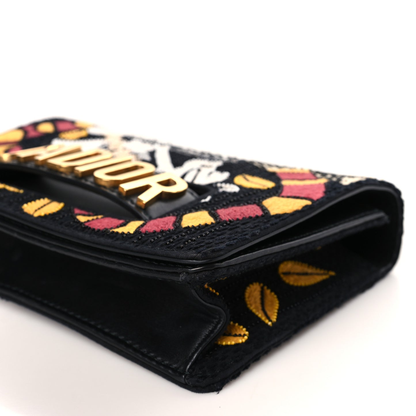 Canvas Embroidered Tarot J'Adior Chain Flap Bag Black Multicolor