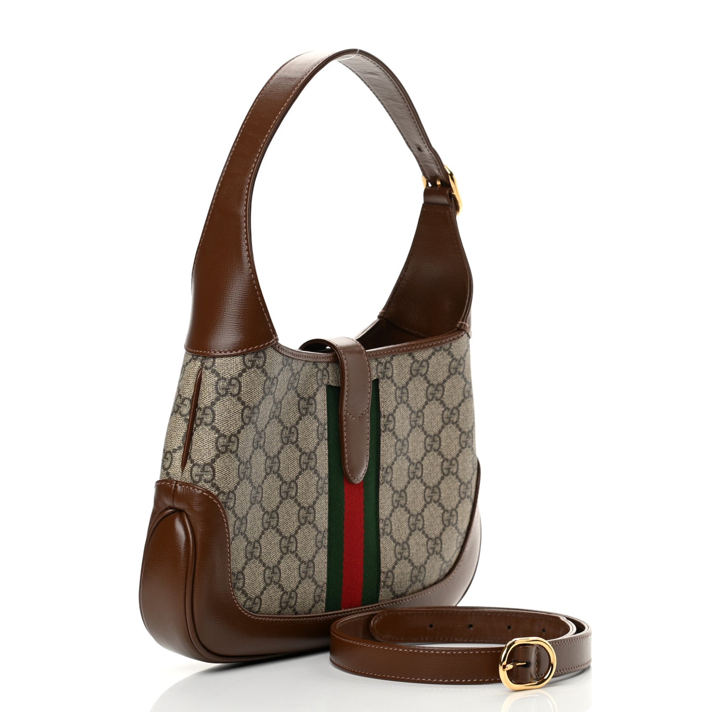 GG Supreme Monogram Azalea Calfskin Web Small Jackie 1961 Hobo Beige Ebony Brown Sugar
