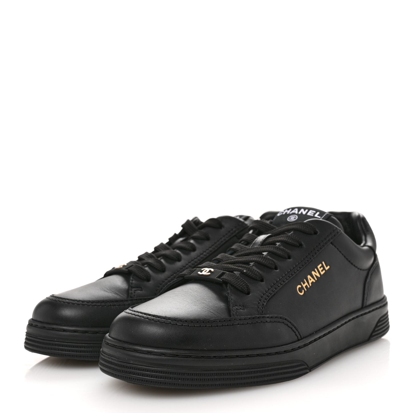 Calfskin Womens CC Logo Sneakers 38.5 Black