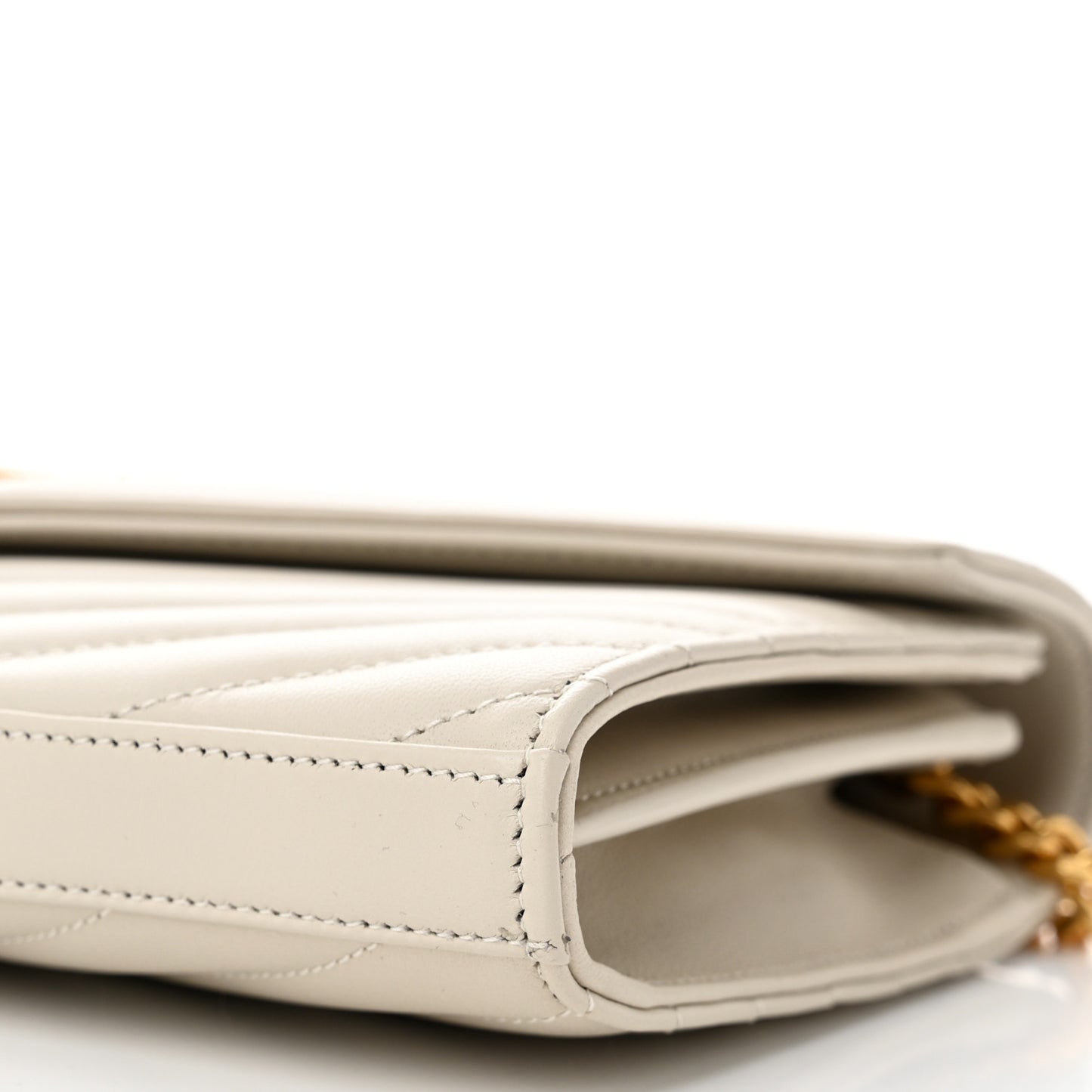 Lambskin Matelasse Chevron Monogram Chain Wallet Crema Soft