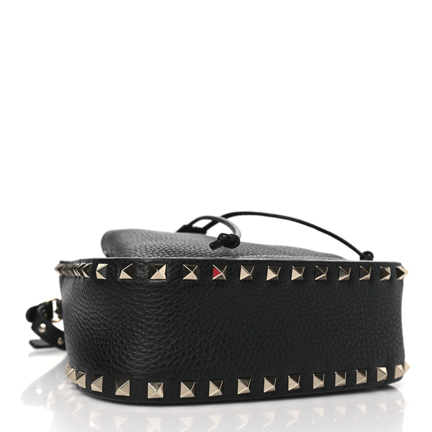 Grained Calfskin Rockstud Bucket Bag Black