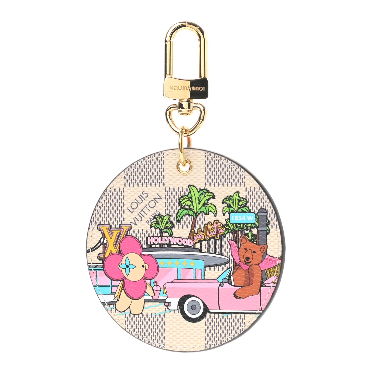 Damier Azur 2021 Christmas Animation Hollywood Bag Charm Key Ring Fuchsia