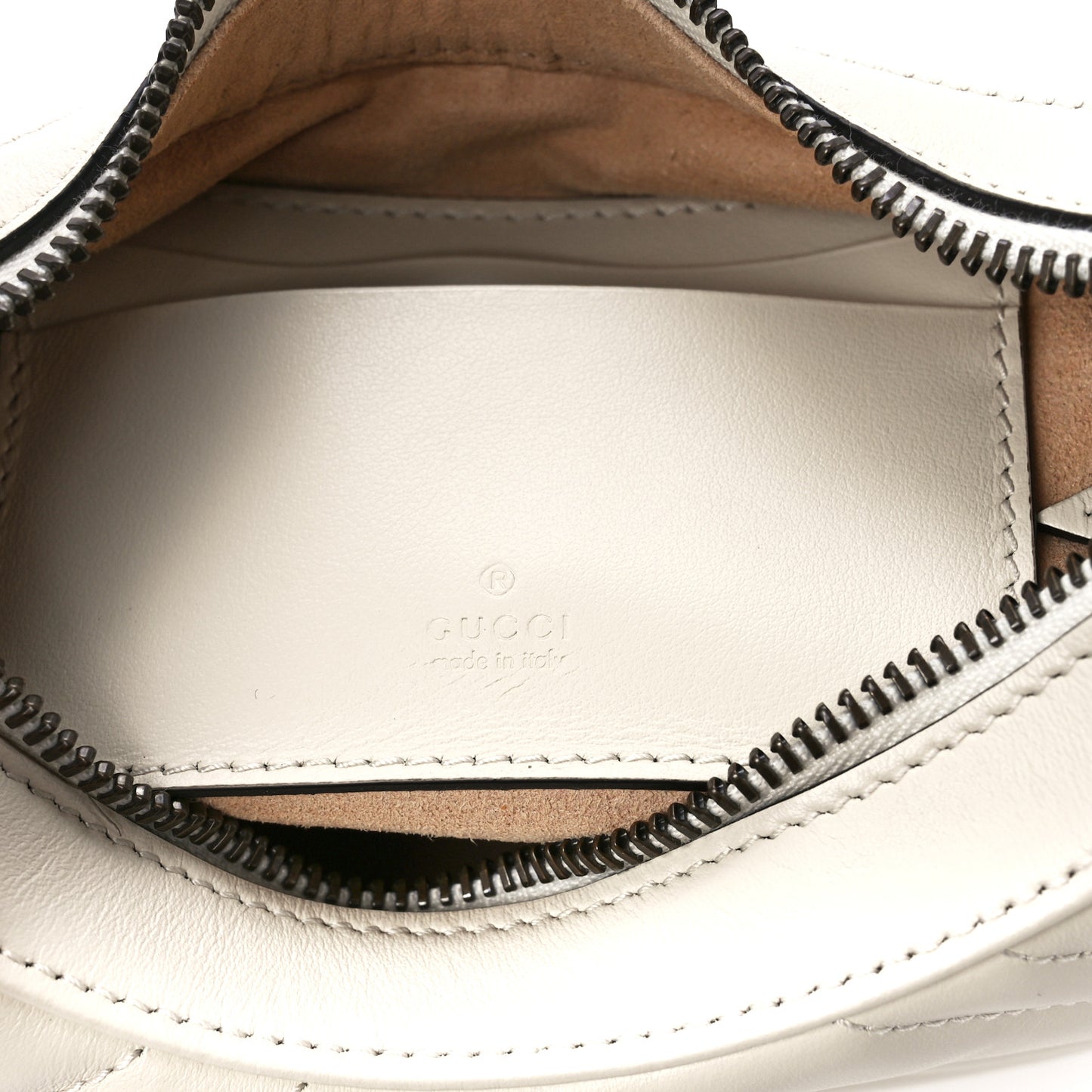 Calfskin Matelasse Chevron Mini GG Marmont Half Moon Hobo Mystic White
